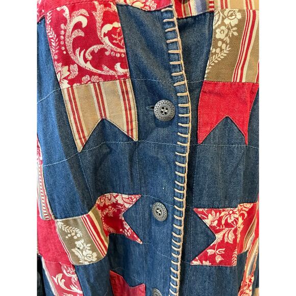 Susan Bristol Chambray Denim Quilted Barn Jacket Large Blue Red - Picture 10 of 10